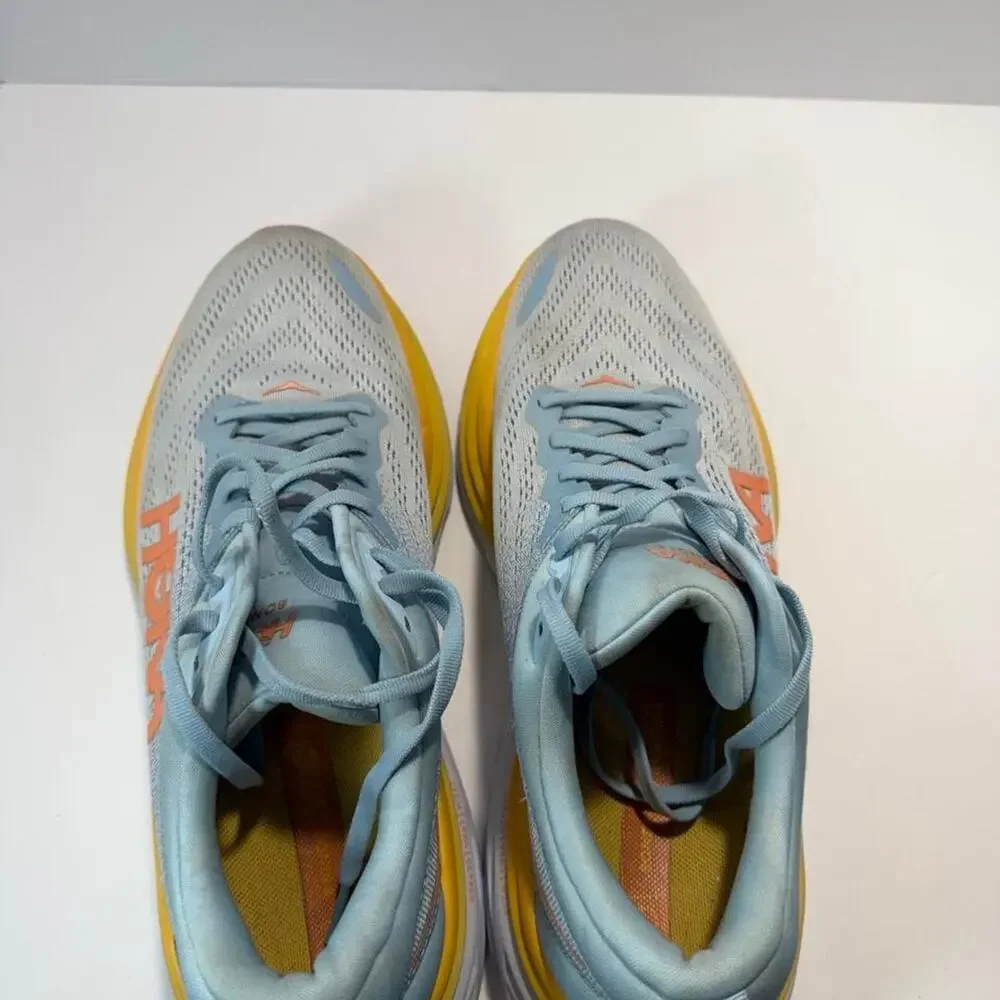 HOKA One One Bondi 8 Womens 11B Blue Yellow Running Shoes